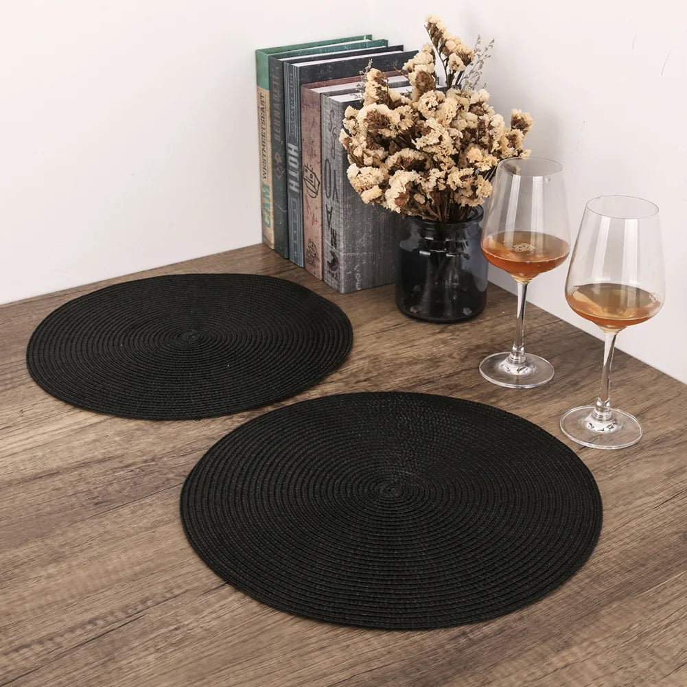 Set of 6 Round Braided Placemats with Matching Coasters