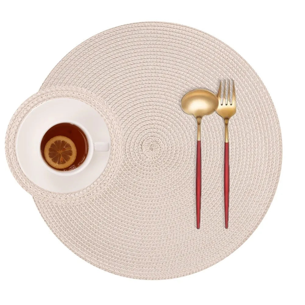 Set of 6 Round Braided Placemats with Matching Coasters