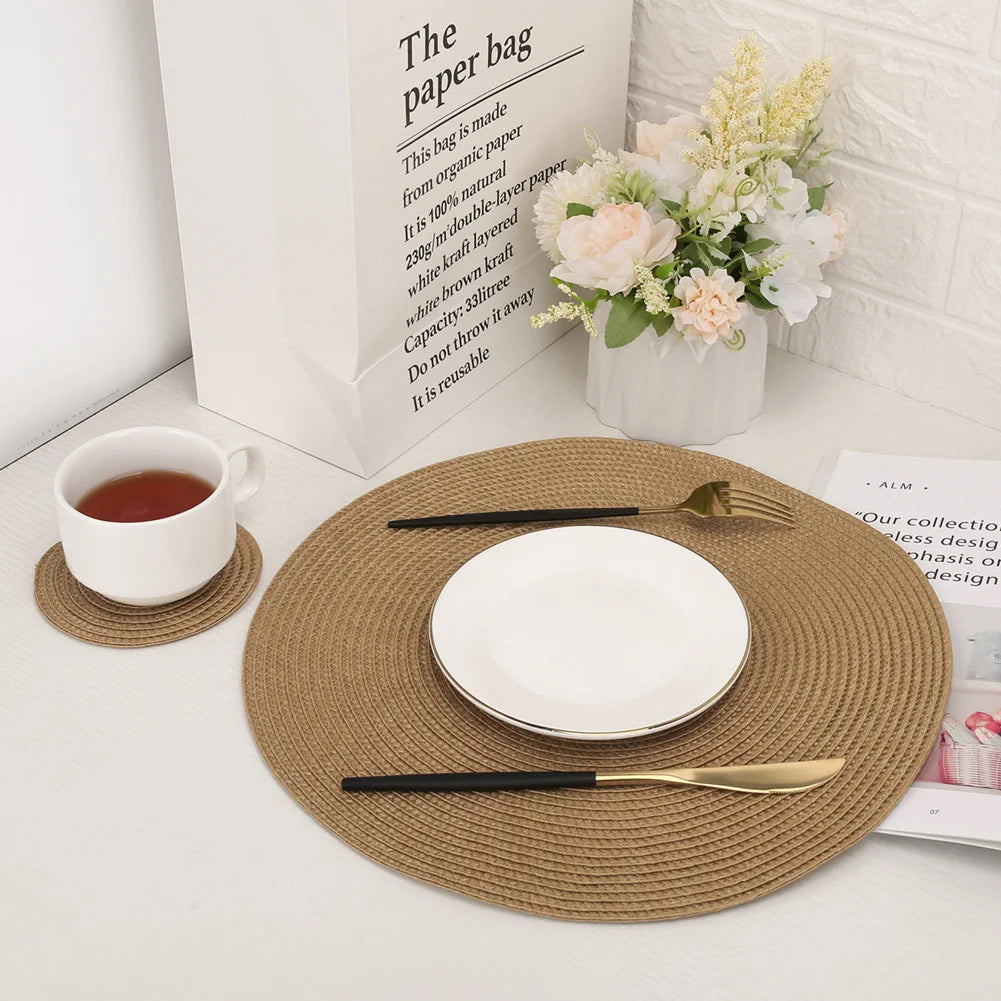 Set of 6 Round Braided Placemats with Matching Coasters