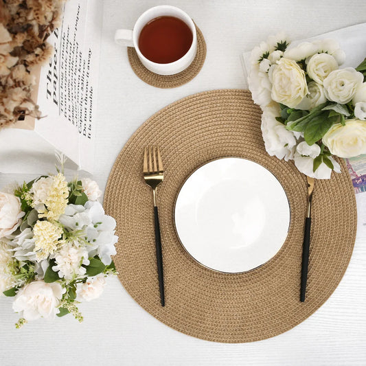 Set of 6 Round Braided Placemats with Matching Coasters